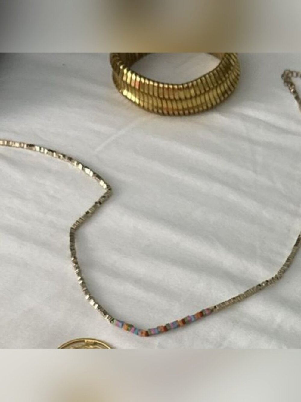 Gold Beaded Necklace with Colorful Accent Beads